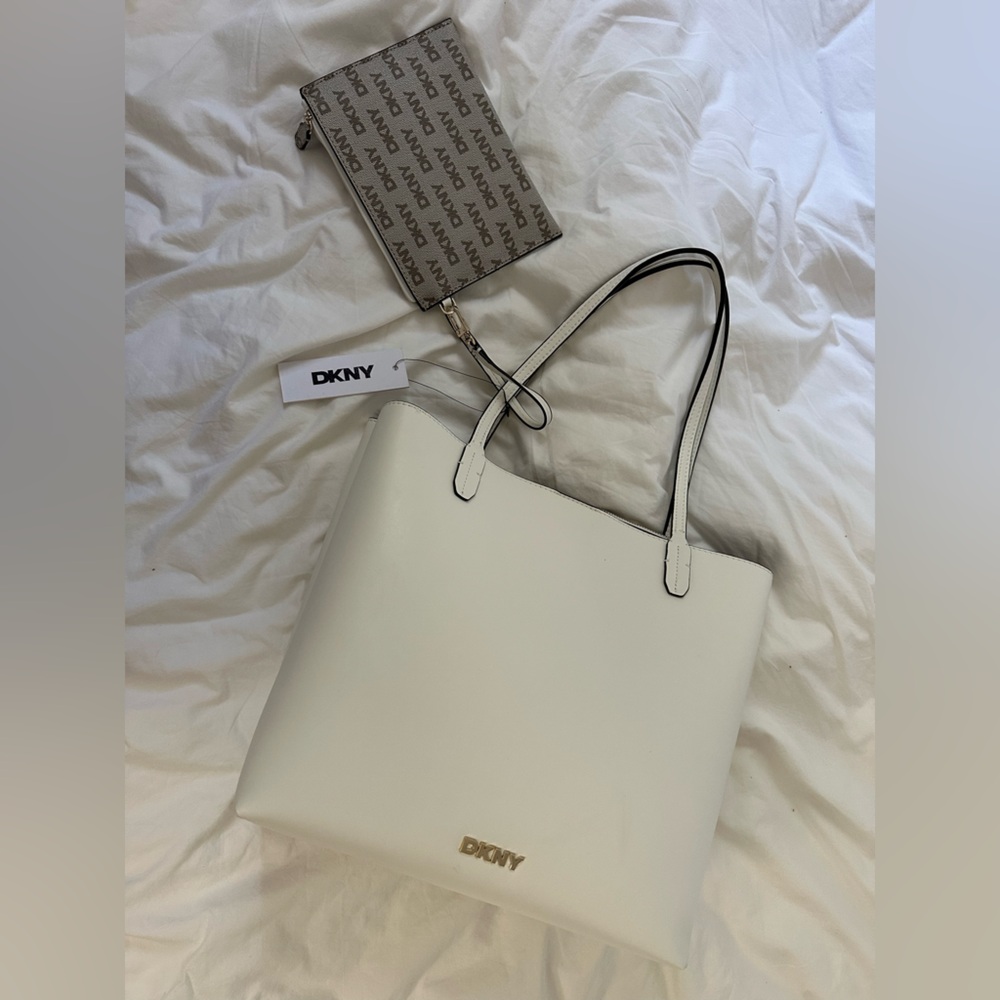 DKNY Cream Tote with Logo Pouch